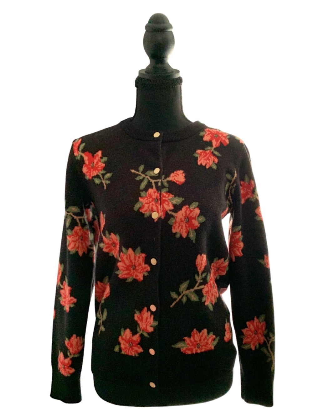 Draper James RSVP Black Sweater with Poinsettia Women's S Preppy Cottagecore